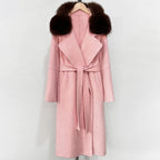 OFTBUY Belted Long Warm Winter Elegant Fashion Outerwear New Women's Double-Faced Wool Coat with Real Fox Fur Collar