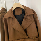 OFTBUY Lapel Collar Belted Waist Buckled Cuffs Casual Fashion Outerwear female New Women's Faux Suede Cropped Trench Jacket