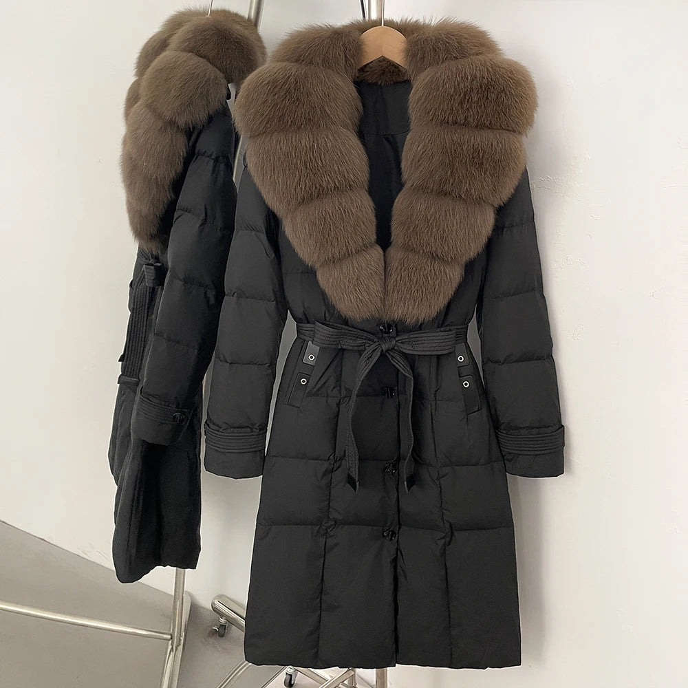 OFTBUY Thickened Warm Duck Down Coat Female Luxury Long Belt New Winter Natural Fox Fur Clothes Women Silm Puffer Jacket Outwear