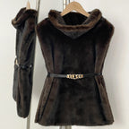 OFTBUY Luxury Sleeveless Faux Fur Jacket Women Fashion New Autumn Winter Fake Fur Clothes Female Warm Thick Belt Artificial Fur Coat