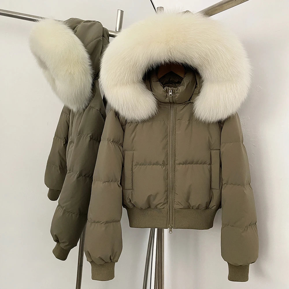 OFTBUY New Winter Short Hooded Top Down Clothes Women Fashion Natural Fox Fur Duck Down Coat Thickened Warm Puffer Jacket Female