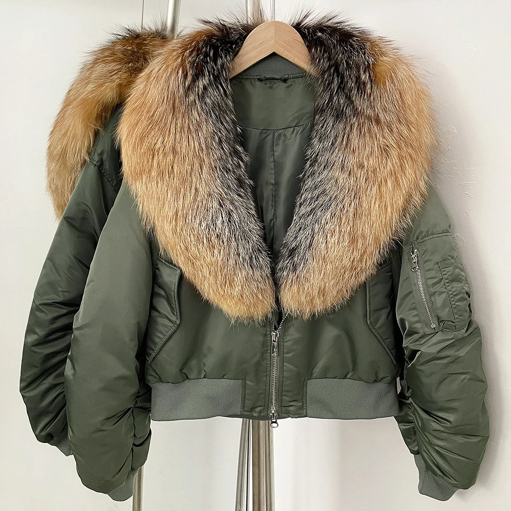 OFTBUY Short Thickened Warm Puffer Jacket Female New Autumn Winter Real Fox Fur Collar Clothes Women Natural Fur Duck Down Coat