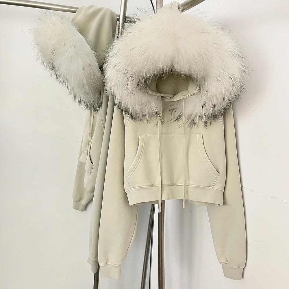 OFTBUY Casual Y2K Hoodie Real Fox Fur Collar Thickened Streetwear Hiphop Hoodie Sweatshirt Vintage Rock Goth Loose Punk Jacket