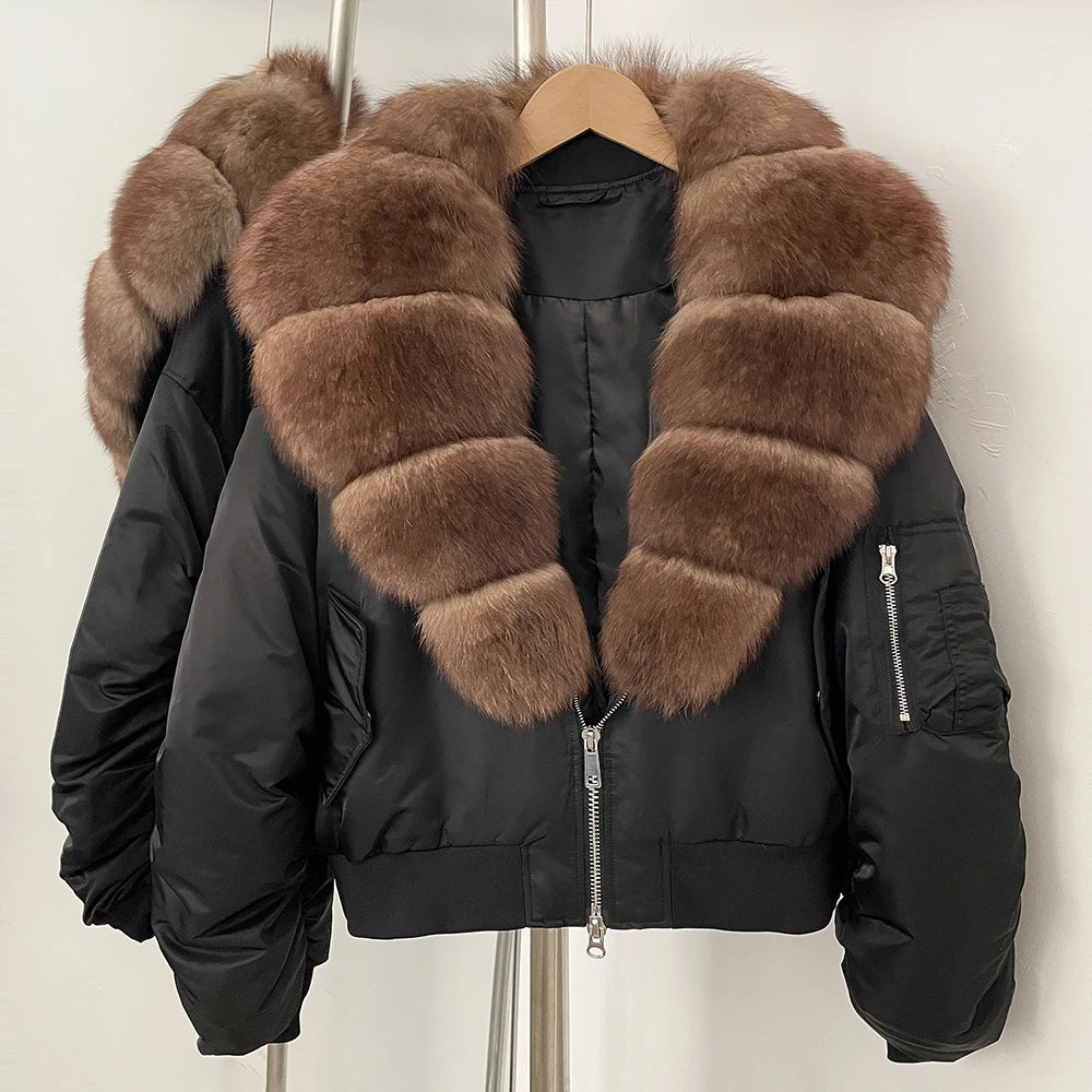 OFTBUY Short Thickened Warm Puffer Jacket Female New Autumn Winter Real Fox Fur Collar Clothes Women Natural Fur Duck Down Coat
