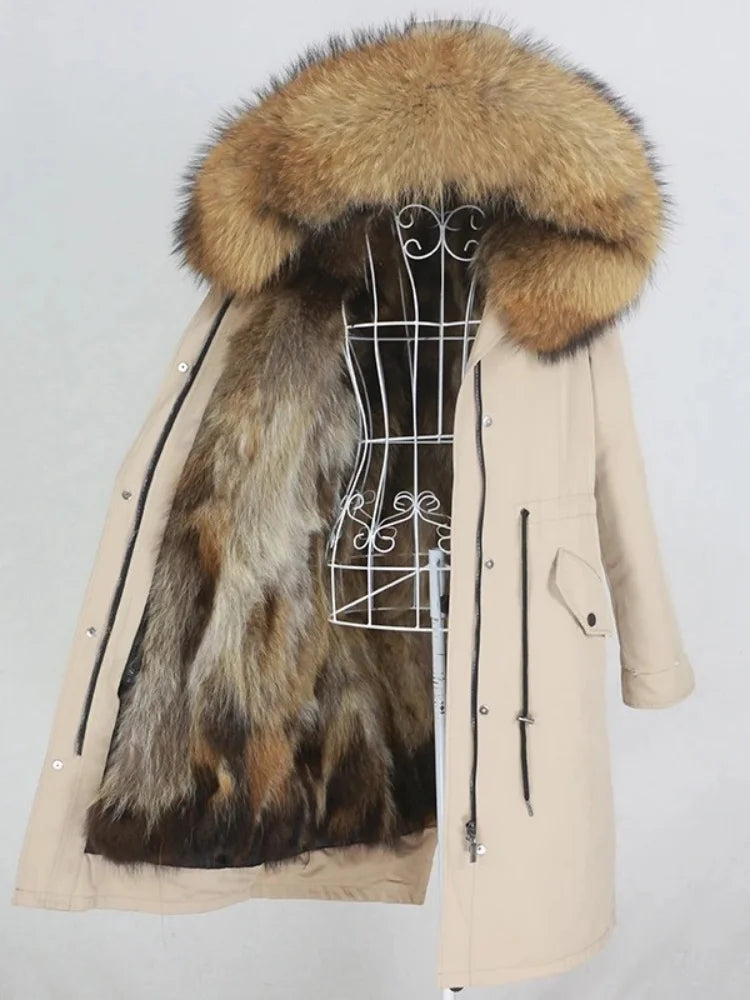 OFTBUY Real Fur Coat Winter Jacket Women Long Parka Waterproof Big Natural Raccoon Fur Collar Hood Thick Warm Real Fox Fur Liner coat