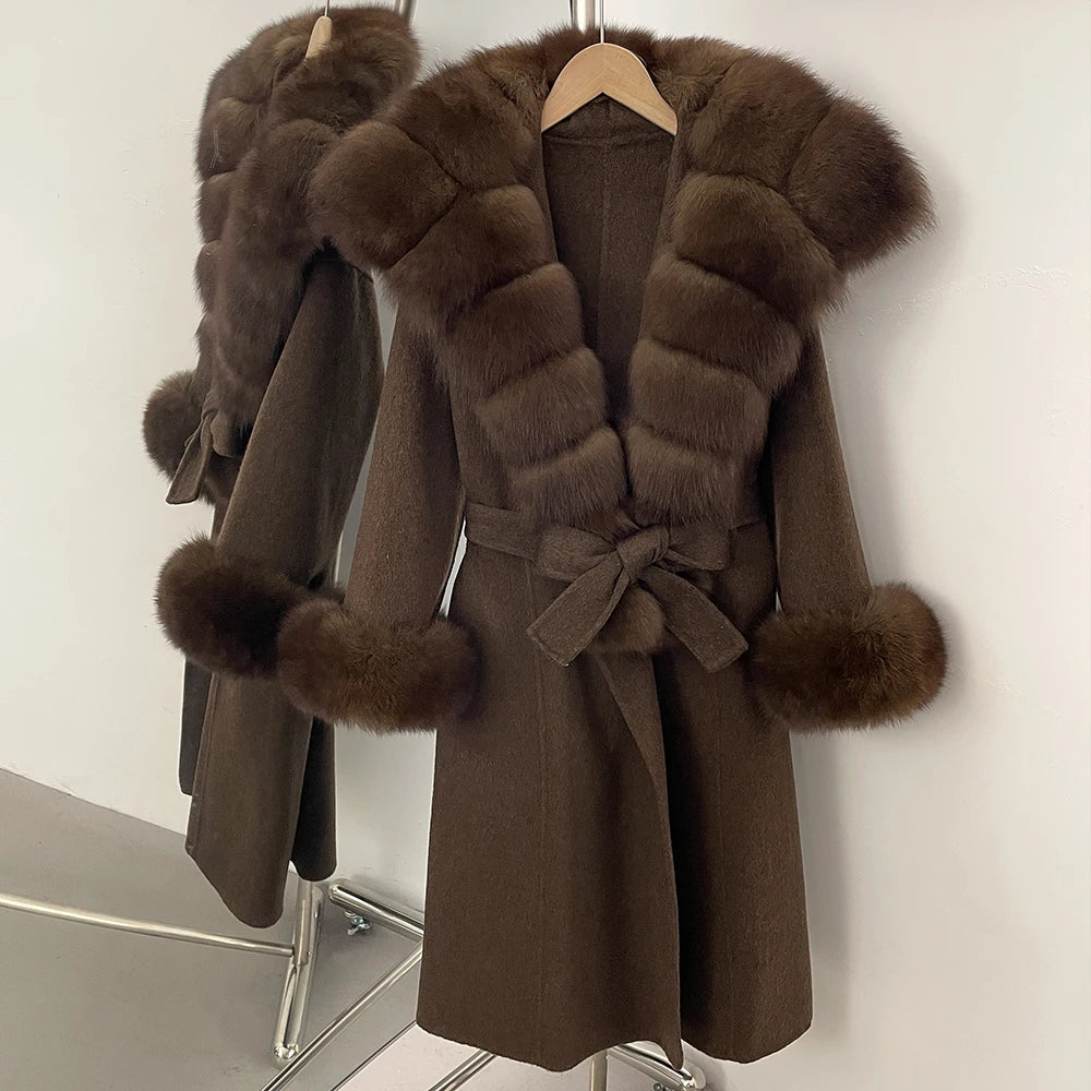 OFTBUY New Autumn Winter Warm Woolen Clothes Women Long Sleeves Cashmere Woolen Jacket Luxury Real Fox Fur 100% Wool Coat Female