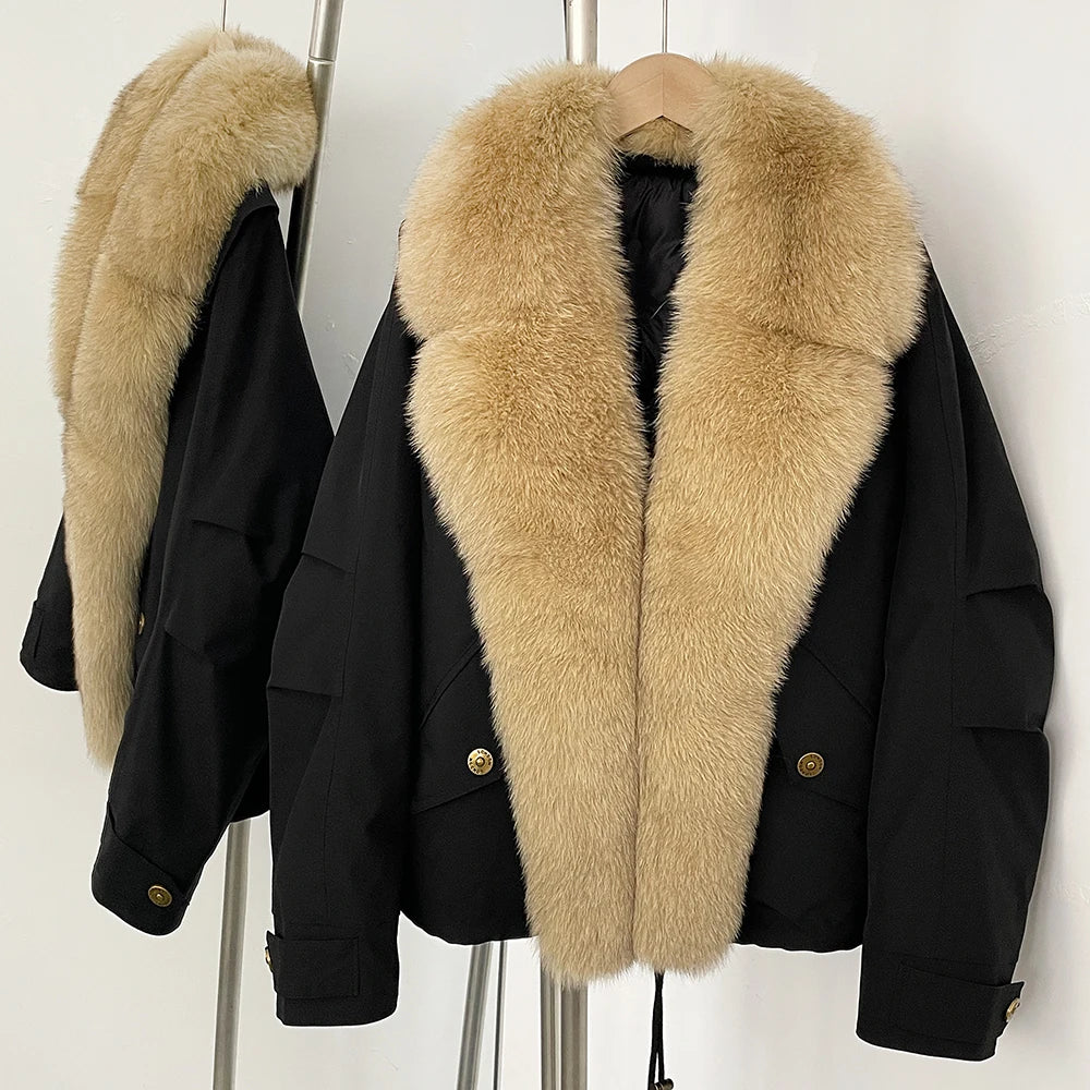 OFTBUY Down Jacket Women Real Fox Fur Collar Autumn Winter White Duck Down Coat Warm Puffer Jacket Female Waterproof  Feathers