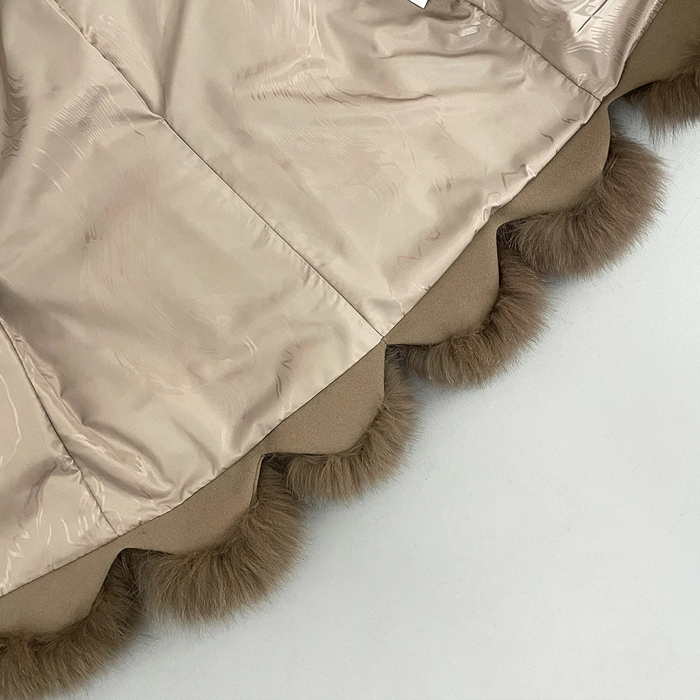OFTBUY New Women's Real Fox Fur Coat V-Neck Textured Design Warm Winter Elegant Luxury Fashion Outerwear Natural Fur Jacket Lady