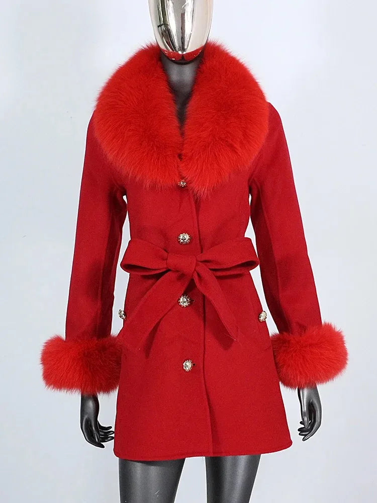 OFTBUY Double-sided Wool Coat Female New Autumn Winter Real Fox Fur Clothes Women Detachable Fur Cuffs Woolen Cashmere Jacket