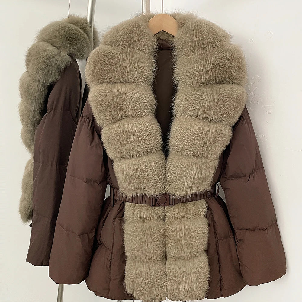 OFTBUY Big Natural Fox Fur Collar Puffer Jacket Female New Autumn Winter Thick Warm Clothes Women Fluffy Real Fur Duck Down Coat