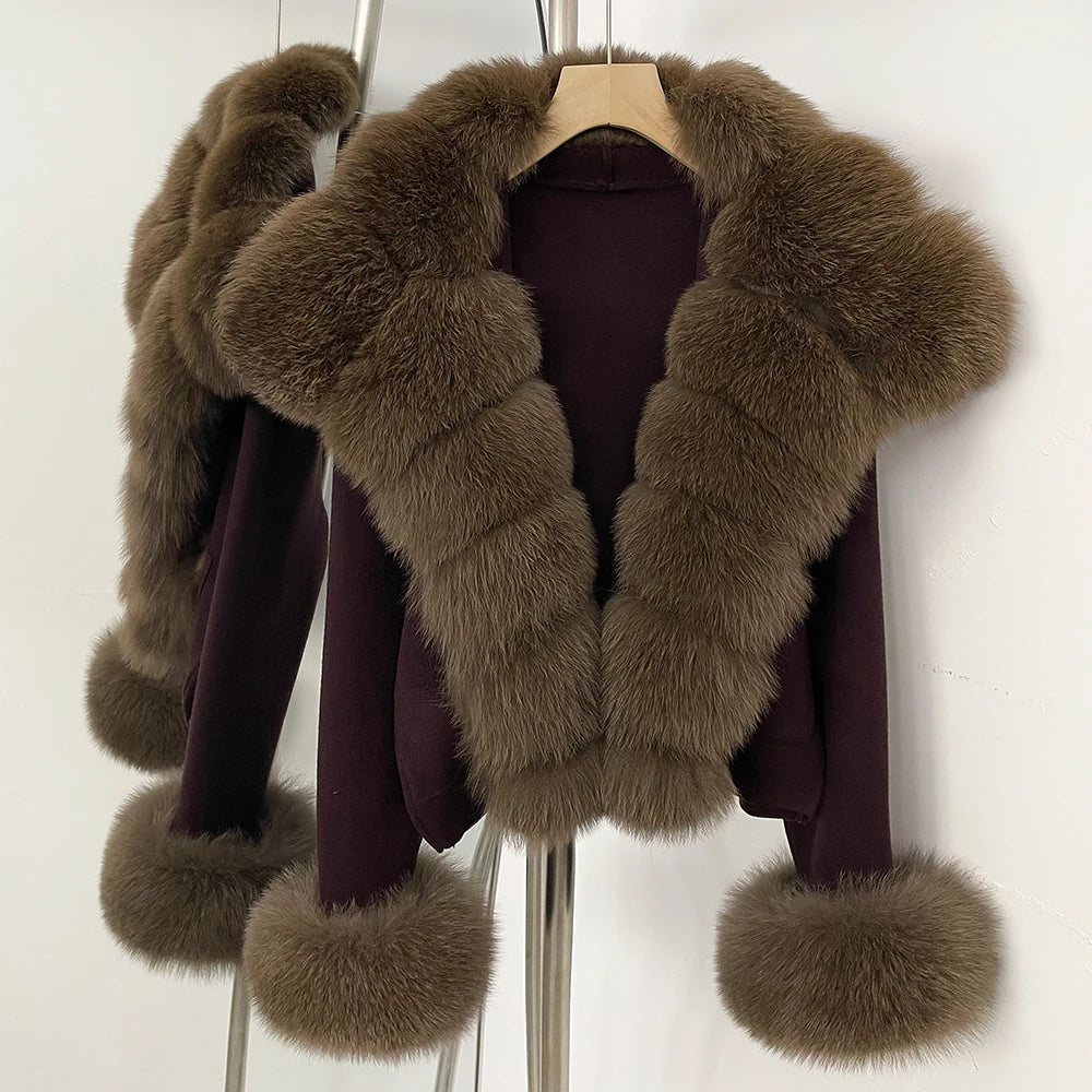 OFTBUY New Autumn Winter Knit Clothing Female Women's Short Cardigan with Big Real Fox Fur Collar Natural Fur Warm Sweater Lady