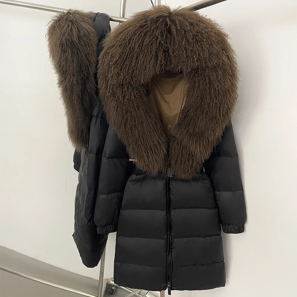 OFTBUY Warm Long Puffer Jacket Female New Winter Clothes Women Fashion Luxury Duck Down Coat with Real Mongolia Sheep Fur Collar