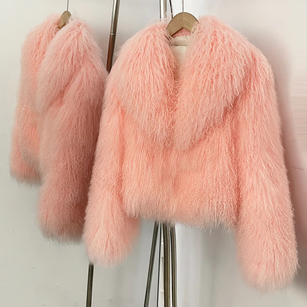 OFTBUY Elegant Fluffy Solid Thicken Warm Long Sleeves Coats Mongolian Fur Coats Fur lapel Jacket Women Winter Chic Oversize Lady