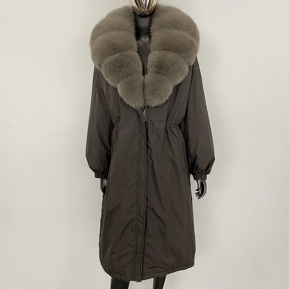 OFTBUY New Zipper Autumn Winter Clothes Women Natural Fox Fur Collar Goose Down Coat Long Warm Thickened Real Fur Puffer Jacket