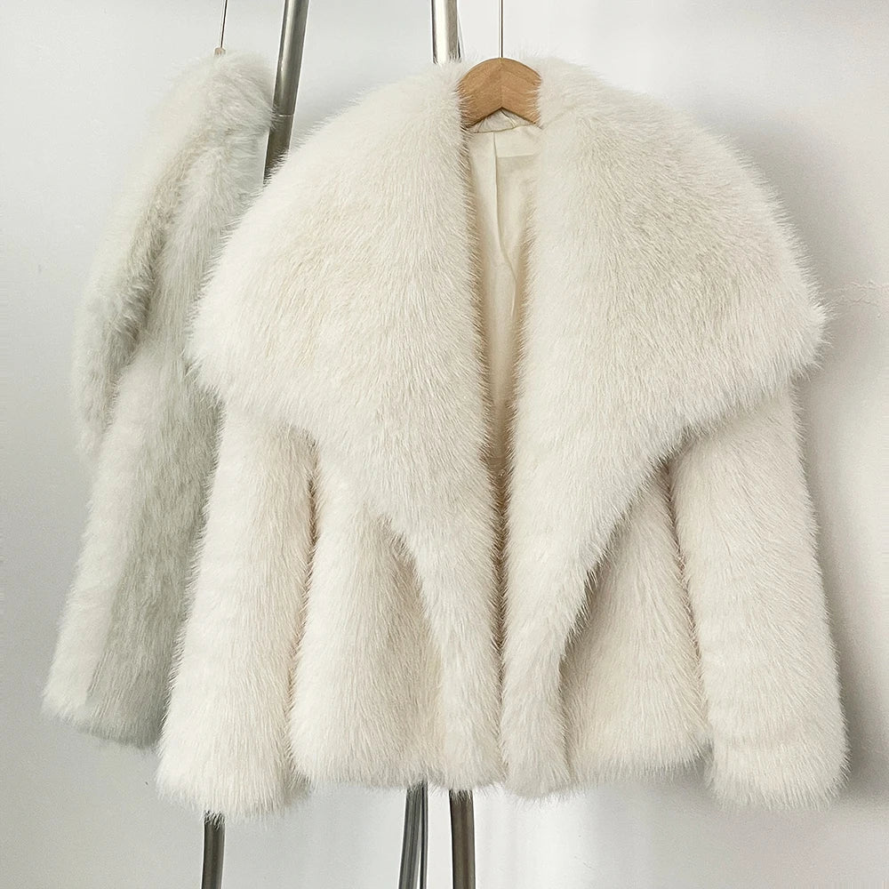 OFTBUY High Street Luxury Big Fur Collar Faux Fox Fur Jacket Female Overcoats Winter Clothes New Fashion Gradient Fluffy Fur Coat Women