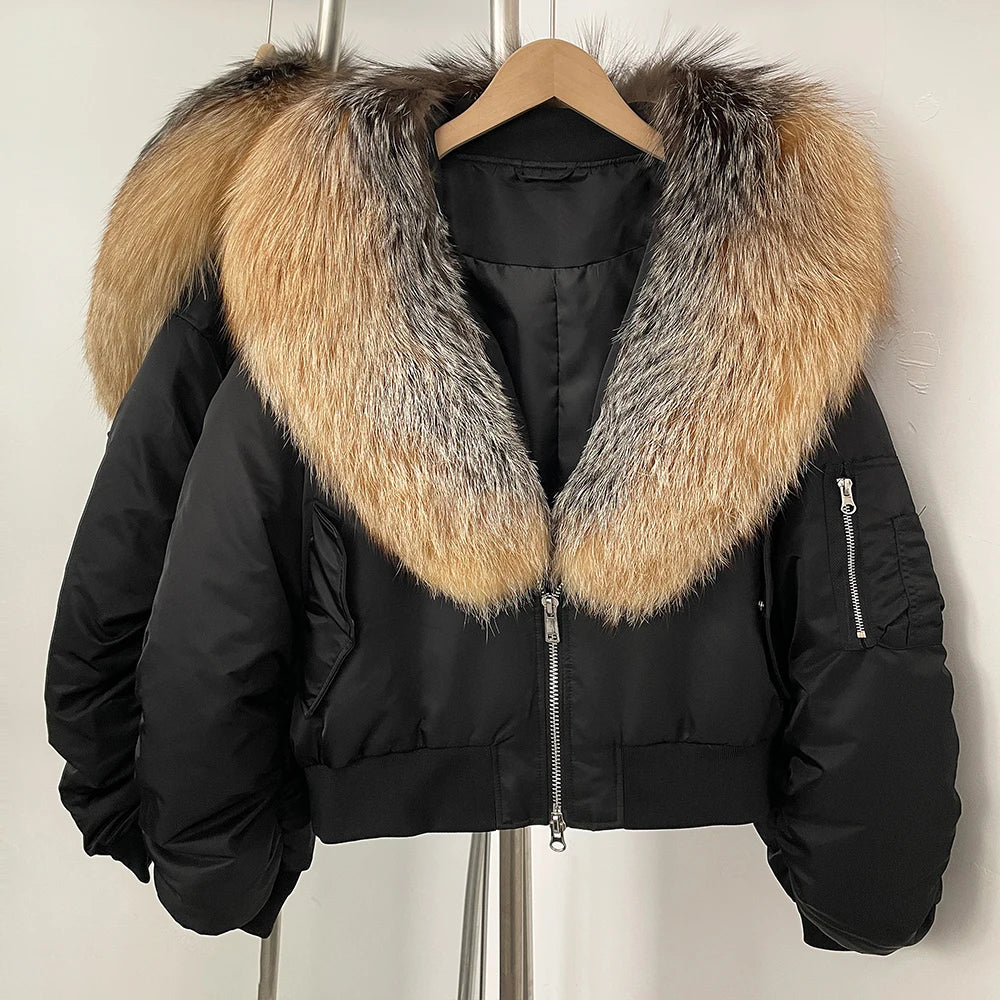 OFTBUY Short Thickened Warm Puffer Jacket Female New Autumn Winter Real Fox Fur Collar Clothes Women Natural Fur Duck Down Coat