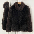OFTBUY Luxury Curly Lamb Wool Shearling Jacket - 100% Real Wool Short Coat with Cozy Funnel Neck