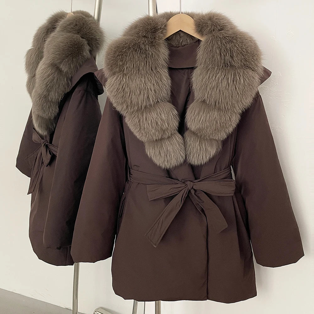 OFTBUY Natural Fox Fur Collar Fluffy Puffer Jacket Women Thickened Warm Real Fur White Duck Down Coat New Winter Parke Outerwear