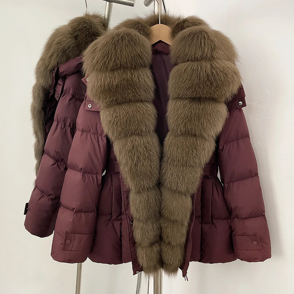 OFTBUY Big Natural Fox Fur Collar Duck Down Coat Female Hooded Thick Warm Top Clothes Women Fashion Real Fur Puffer Jacket