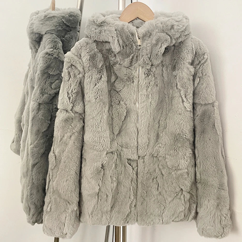 OFTBUY Women's Real Rex Rabbit Fur Vest Stand Collar Zipper Natural Fur Waistcoat Female New Autumn Winter Luxury Outerwear Lady