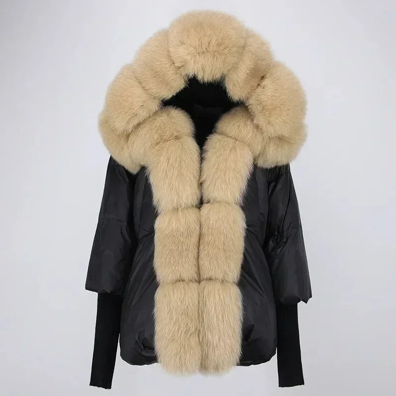 OFTBUY Hooded Natural Thick Winter Jacket Women Outerwear Real Fox Fur Coat Woman Warm Loose Oversize Duck Down Coat Streetwear