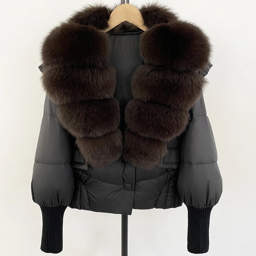 OFTBUY Big Natural Fox Fur Coat Women New Winter 90% White Duck Down Jacket Female Short Puffer Feather Coats Parkas