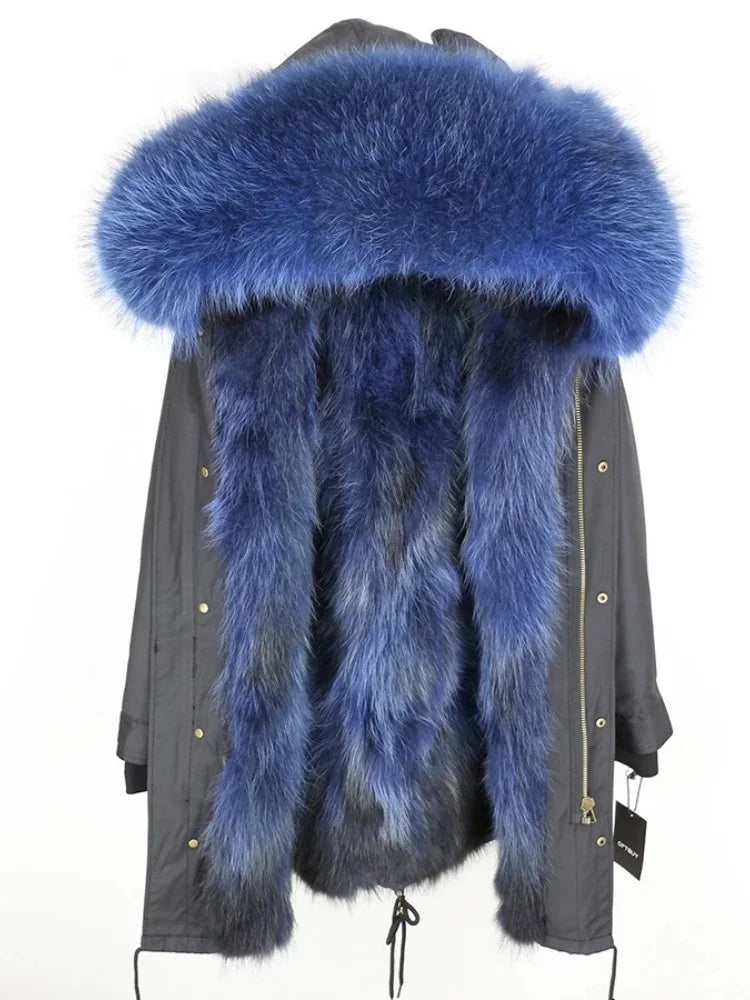 OFTBUY Real Fur Coat Winter Jacket Women Long Parka Waterproof Big Natural Raccoon Fur Collar Hood Thick Warm Real Fox Fur Liner coat