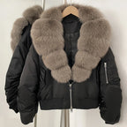 OFTBUY Short Thickened Warm Puffer Jacket Female New Autumn Winter Real Fox Fur Collar Clothes Women Natural Fur Duck Down Coat