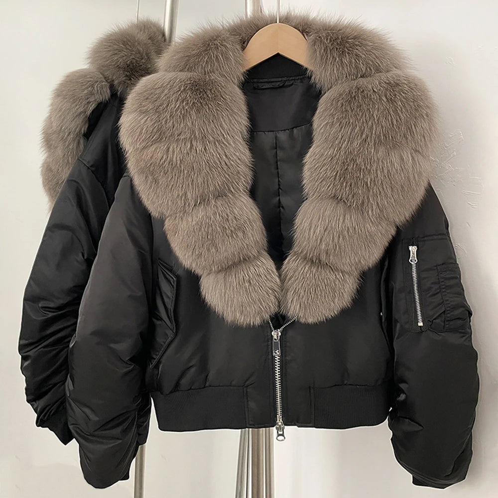 OFTBUY Short Thickened Warm Puffer Jacket Female New Autumn Winter Real Fox Fur Collar Clothes Women Natural Fur Duck Down Coat