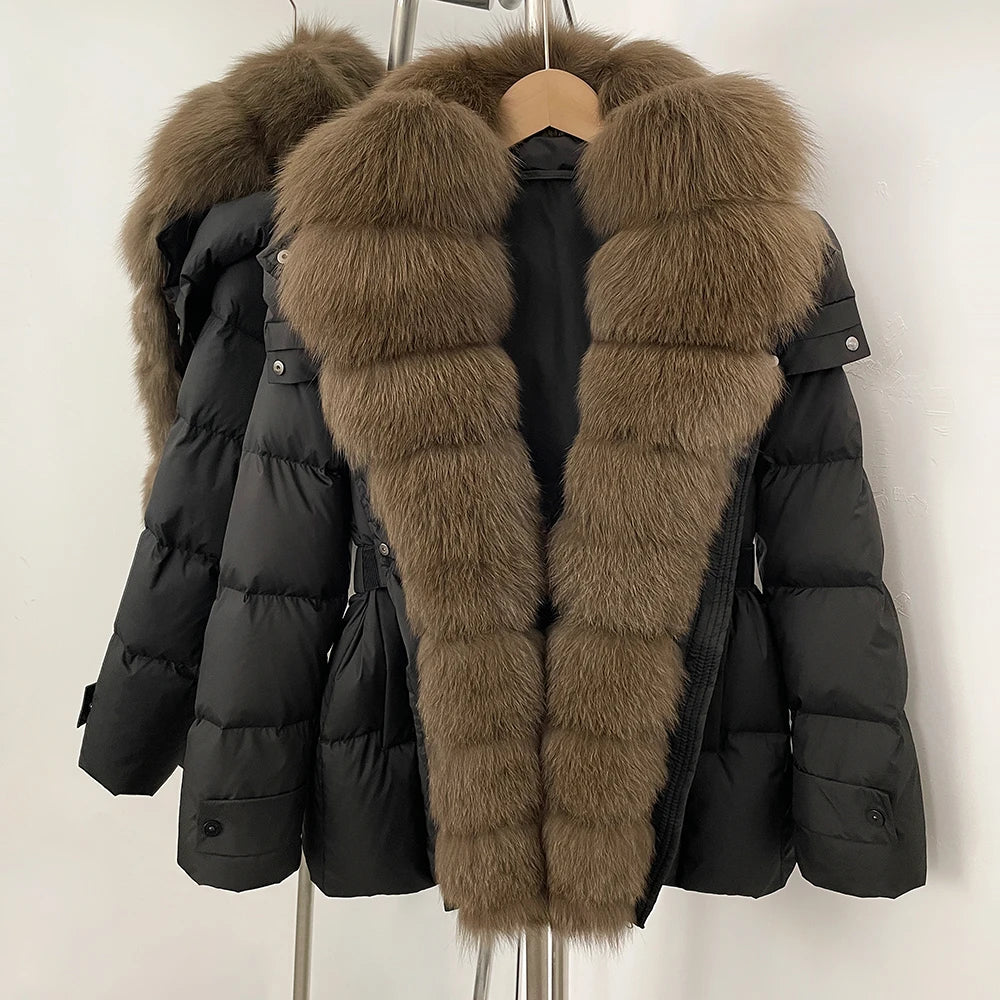 OFTBUY Big Natural Fox Fur Collar Duck Down Coat Female Hooded Thick Warm Top Clothes Women Fashion Real Fur Puffer Jacket