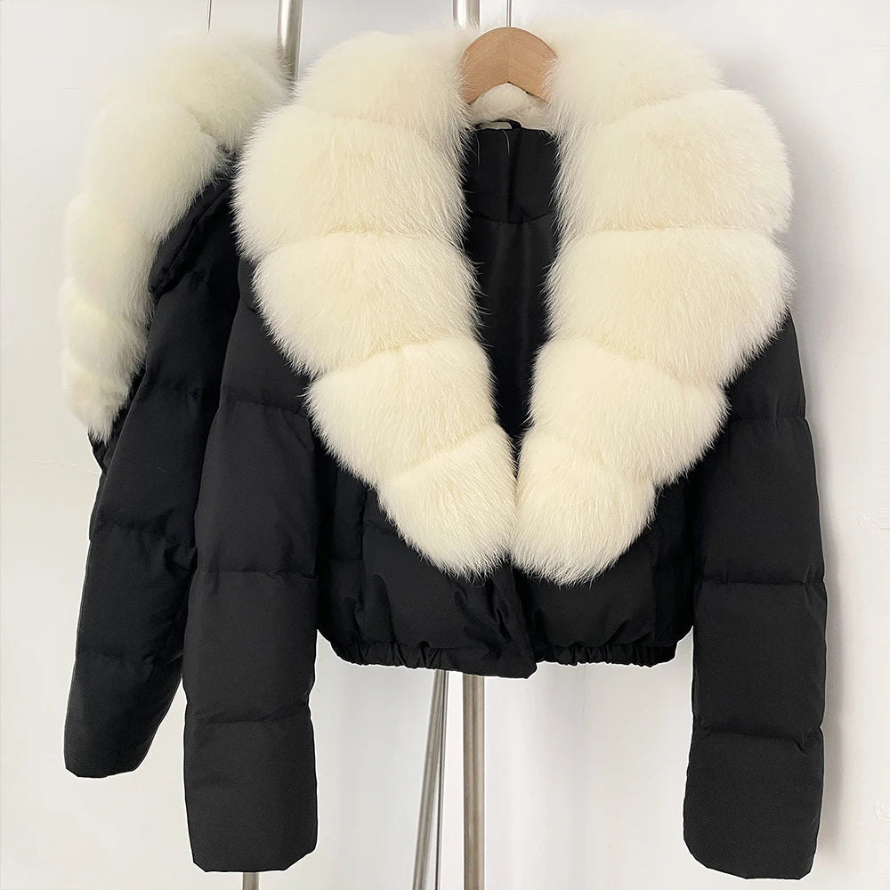 OFTBUY Big Natural Fox Fur Coat Women Autumn Winter Female Parkas 90% White Duck Down Jacket Feather Short Luxury Puffer Coat