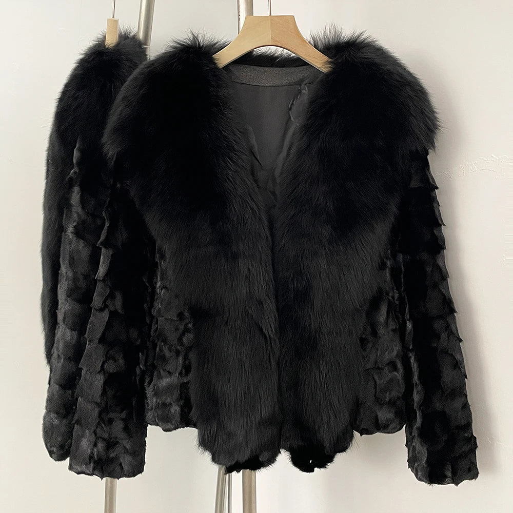 OFTBUY Short Thickened Warm Real Mink Fur Coat Female New Winter Top Clothing Women Natural Fox Fur Fluffy Outerwear Jacket Lady