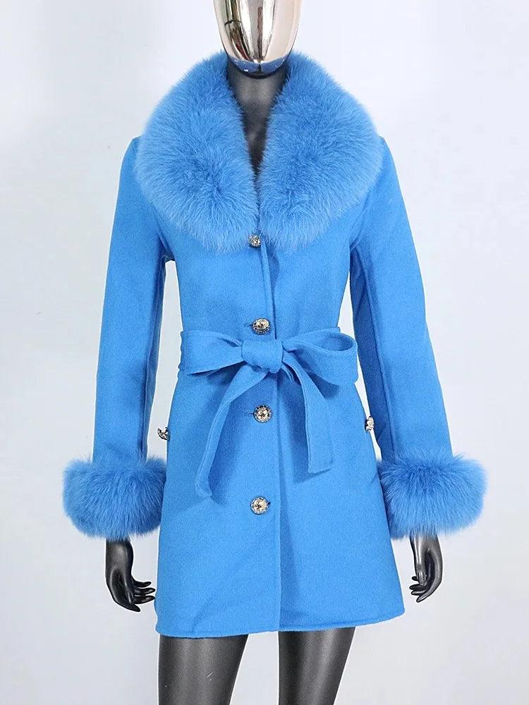 OFTBUY Double-sided Wool Coat Female New Autumn Winter Real Fox Fur Clothes Women Detachable Fur Cuffs Woolen Cashmere Jacket