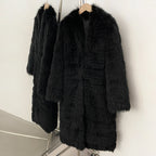 OFTBUY Women's Luxury Black Real Fox Fur Mid-Length Coat Natural Fur Jacket Female New Thick Warm Winter Outerwear for Cold Weather