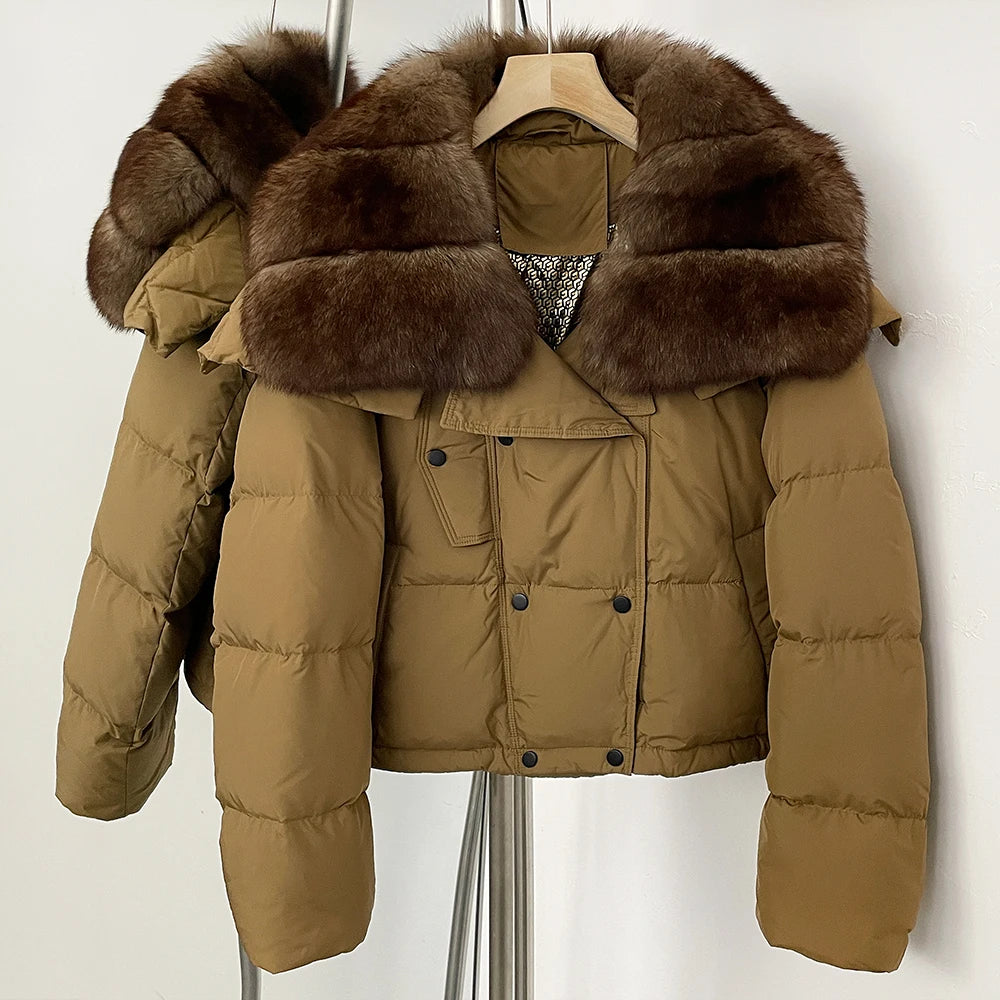 OFTBUY New Short Winter Clothing Women Thickened Warm Fluffy Raccoon Fur Puffer Jacket Female Real Fox Fur Collar Down Coat