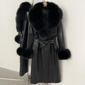 OFTBUY New Autumn Winter Clothes Women Long Faux Fur Jacket Female Fashion Vintage Belt Faux Leather Coat Outerwear Streetwear