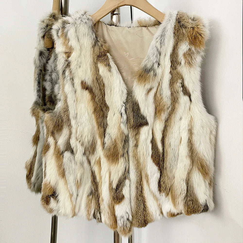 OFTBUY New Autumn Winter Clothes Outerwear Women Natural Patchwork Real Rex Rabbit Fur Vest V-Neck Natural Fur Waistcoat Female