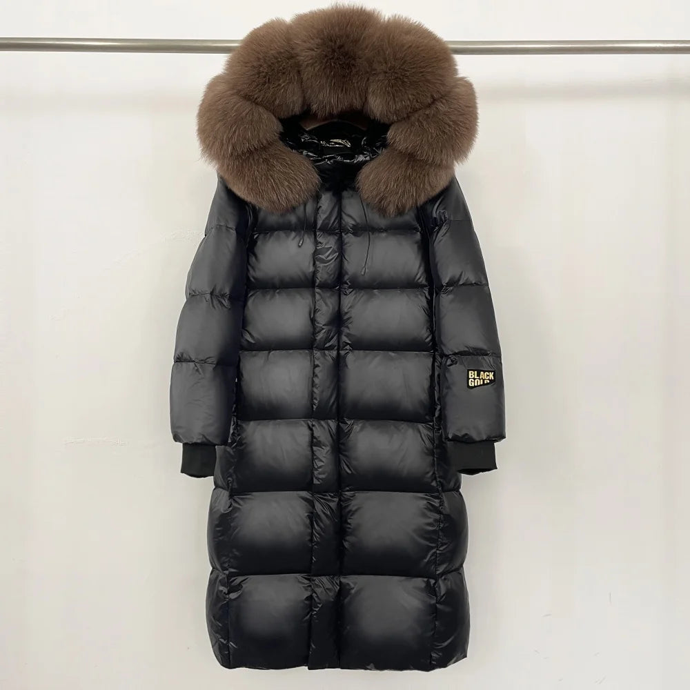 OFTBUY Natural Fox Fur Coat New Winter Clothes Women Fashion Long Hooded White Duck Down Overcoat Real Fur Puffer Jacket Female
