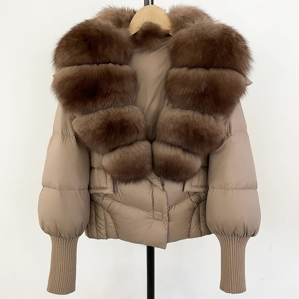 OFTBUY Big Natural Fox Fur Coat Women New Winter 90% White Duck Down Jacket Female Short Puffer Feather Coats Parkas