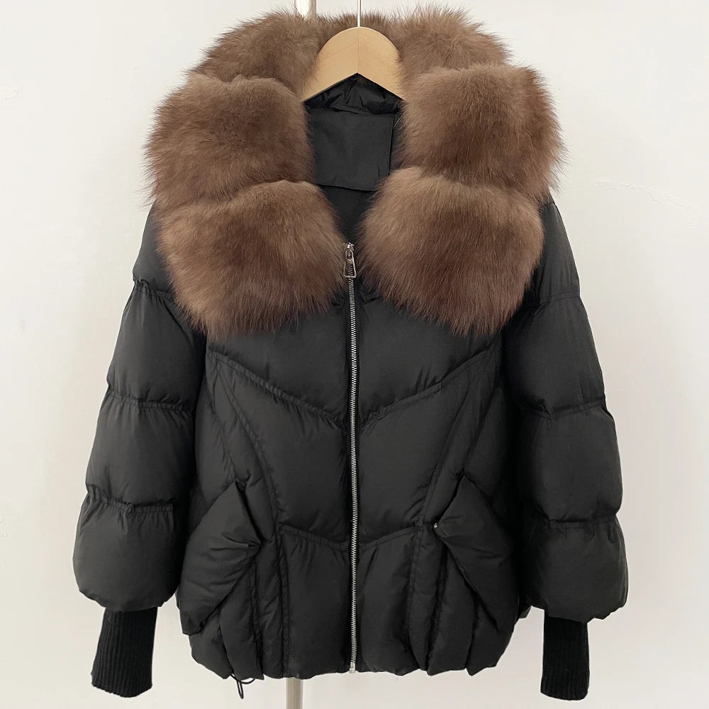 OFTBUY New Autumn Winter Clothes Women Natural Fox Fur Coat Fashion Warm Knit Sleeve Puffer Jacket Real Fur Duck Down Overcoat