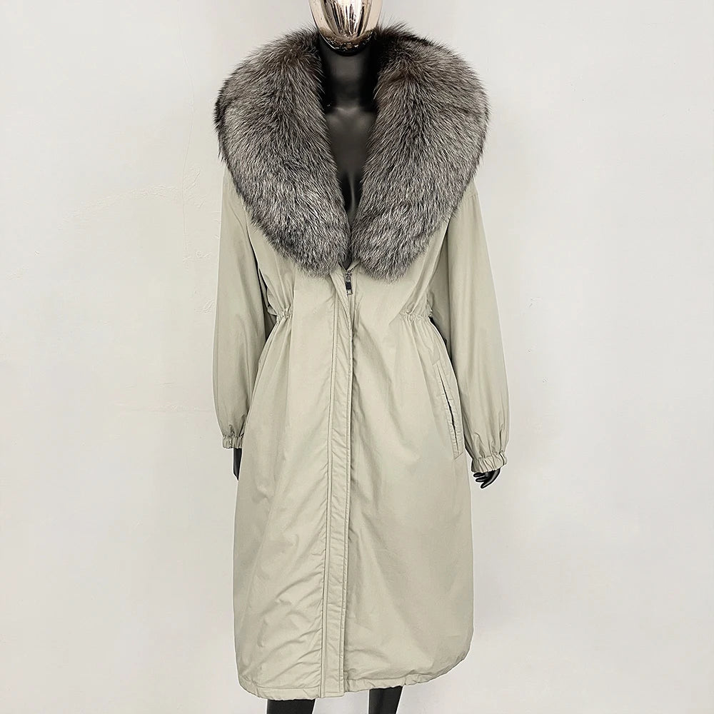 OFTBUY New Zipper Autumn Winter Clothes Women Natural Fox Fur Collar Goose Down Coat Long Warm Thickened Real Fur Puffer Jacket
