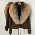 OFTBUY Fashion Short Warm Wool Coat with Real Fox Fur Collar New Autumn Winter Clothes Women Luxury Woolen Jacket Outerwear