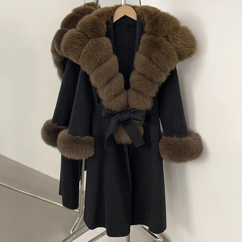 OFTBUY New Autumn Winter Warm Woolen Clothes Women Long Sleeves Cashmere Woolen Jacket Luxury Real Fox Fur 100% Wool Coat Female