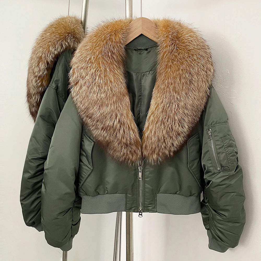 OFTBUY Short Thickened Warm Puffer Jacket Female New Autumn Winter Real Fox Fur Collar Clothes Women Natural Fur Duck Down Coat