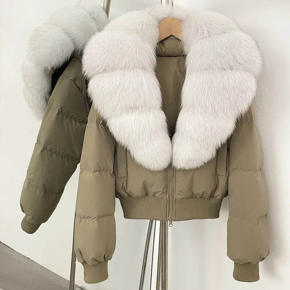 OFTBUY Knit Cuff Short Real Fox Fur Collar Duck Down Coat Female New Autumn Winter Clothes Women Genuine Fur Puffer Jacket