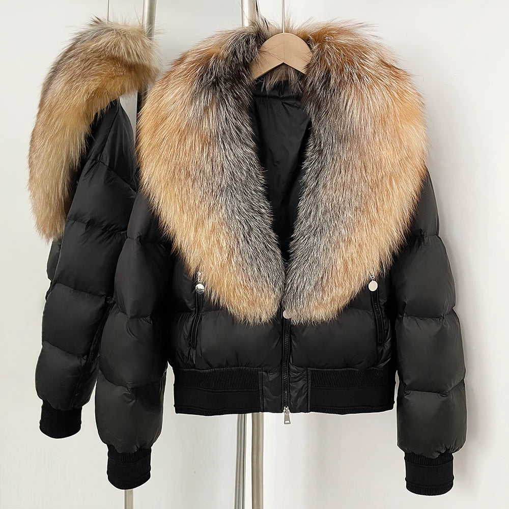 OFTBUY Real Fox Fur Collar Puffer Jacket Female New Winter Top Fluffy Clothing Thick Warm Natural Fur White Duck Down Coat Women