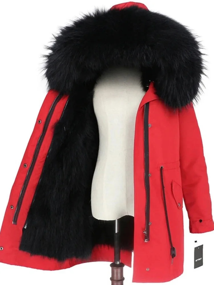 OFTBUY Real Fur Coat Winter Jacket Women Long Parka Waterproof Big Natural Raccoon Fur Collar Hood Thick Warm Real Fox Fur Liner coat