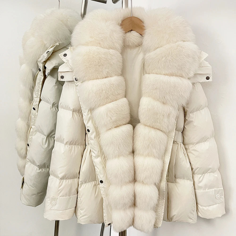 OFTBUY Big Natural Fox Fur Collar Duck Down Coat Female Hooded Thick Warm Top Clothes Women Fashion Real Fur Puffer Jacket