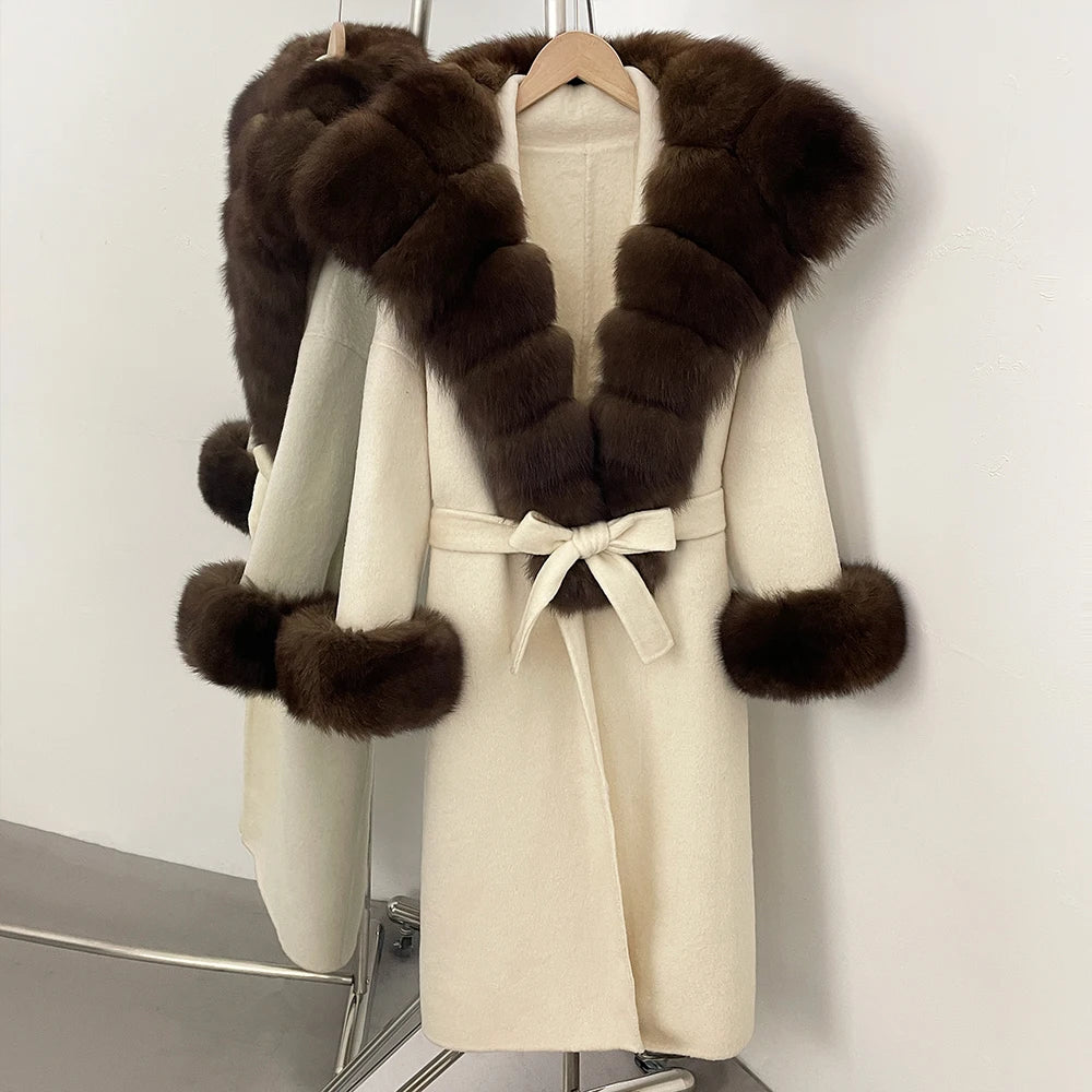 OFTBUY New Autumn Winter Warm Woolen Clothes Women Long Sleeves Cashmere Woolen Jacket Luxury Real Fox Fur 100% Wool Coat Female