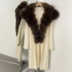 OFTBUY New Autumn Winter Knit Clothing Female Long Big Real Fox Fur Collar Sweater Women Warm Fashion Elegant Cardigan Coat